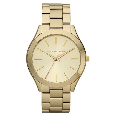 michael kors gold tone watch with leather band and date|michael kors runway watch gold.